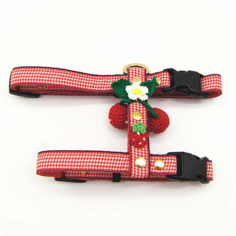 Knit Strawberry Pet Traction Set - Adjustable Harness with Cute Pendant