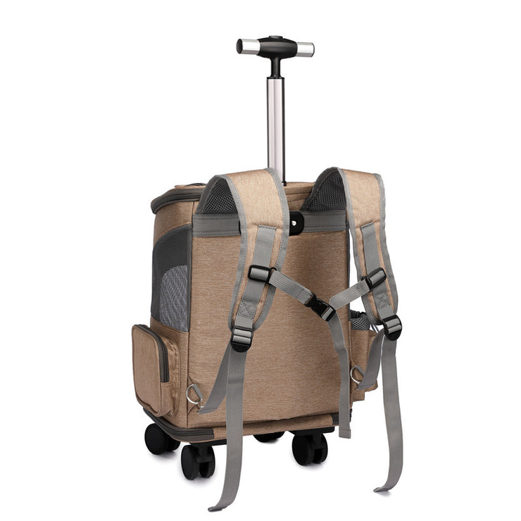 Portable Folding Trolley Pet Backpack with Universal Wheel