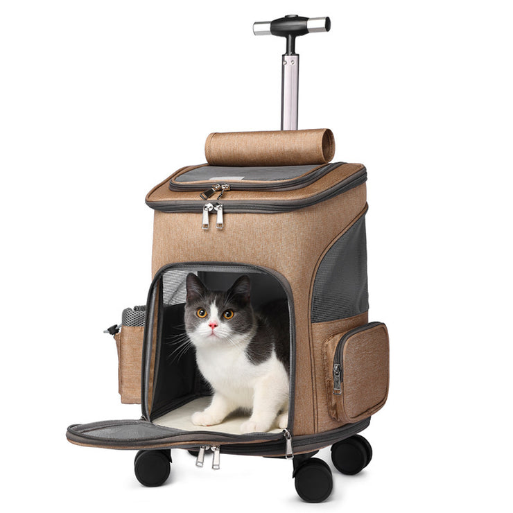 Portable Folding Trolley Pet Backpack with Universal Wheel