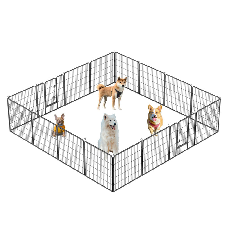 Dog Pens Outdoor 16 Panels Metal Portable Dog Playpen Dog Fence With Doors