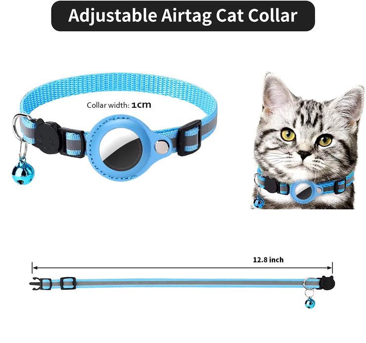 Adjustable Waterproof Cat Collar with Airtag Holder, Breakaway Design, Reflective Strips, and Bell