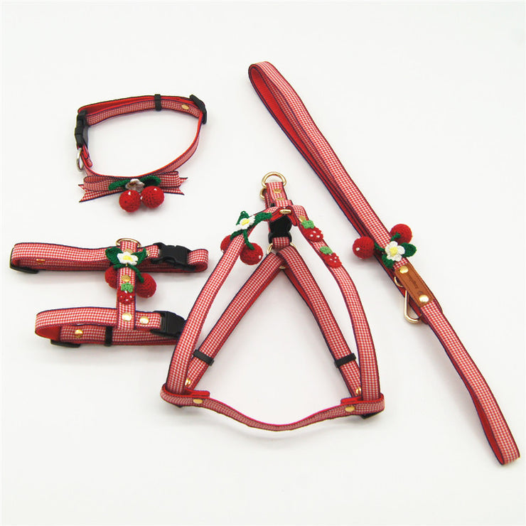 Knit Strawberry Pet Traction Set - Adjustable Harness with Cute Pendant