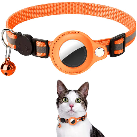 Adjustable Waterproof Cat Collar with Airtag Holder, Breakaway Design, Reflective Strips, and Bell