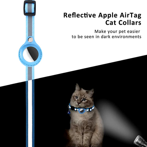 Adjustable Waterproof Cat Collar with Airtag Holder, Breakaway Design, Reflective Strips, and Bell