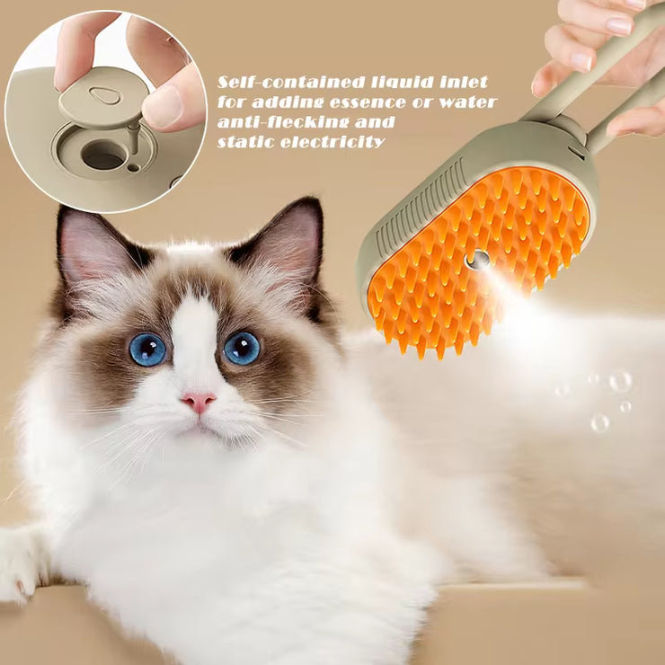 3-in-1 Electric Pet Grooming Brush with Steam Spray and Massage Features for Dog and Cat Hair Removal