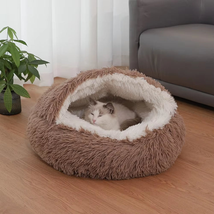 Plush Round Pet Mattress - 2-in-1 Soft Sleeping Nest for Cats and Small Dogs