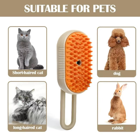 3-in-1 Steam Brush and Foldable Comb for Cats - Pet Hair Remover and Massage Grooming Tool