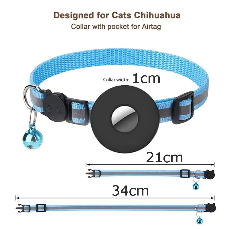 Luminous Nylon Cat and Dog Collar with Bell for Apple Airtag - Anti-Loss Tracker Device Cover