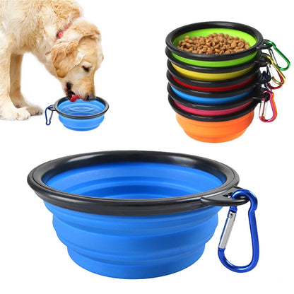 Dogs Feed Supplies Folding Silicone Bowl Portable Puppy Water Container with Carabiner Folding Cats Bowl Travel Pets Accessories