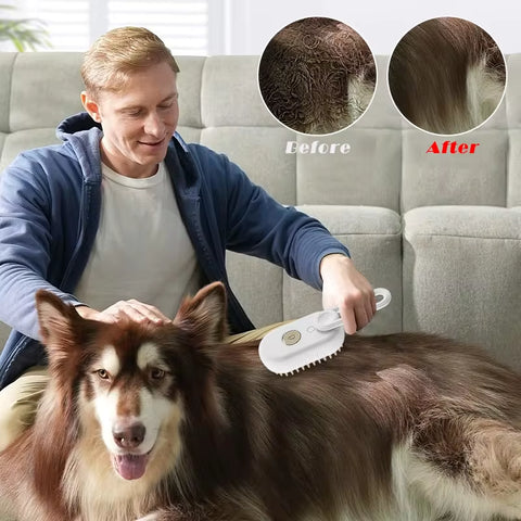 3-in-1 Electric Pet Grooming Brush with Steam Spray and Massage Features for Dog and Cat Hair Removal