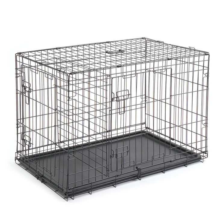 36 Inch Iron Foldable With Divider Plastic Tray Black Dog And Cat Cage