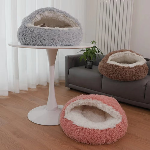 Plush Round Pet Mattress - 2-in-1 Soft Sleeping Nest for Cats and Small Dogs