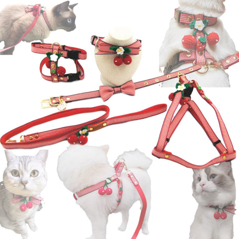 Knit Strawberry Pet Traction Set - Adjustable Harness with Cute Pendant