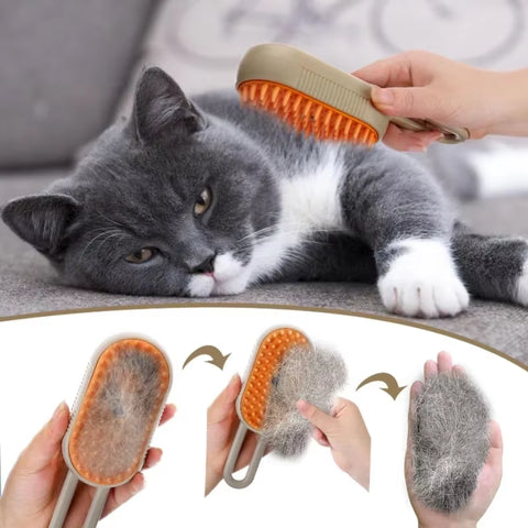 3-in-1 Steam Brush and Foldable Comb for Cats - Pet Hair Remover and Massage Grooming Tool