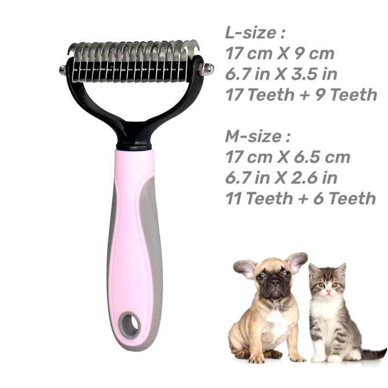 Pets Stainless Steel Grooming Brush Two-Sided Shedding and Dematting Undercoat Rake Comb for Dog Cat Remove Knots Tangles Easily