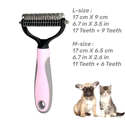 Pets Stainless Steel Grooming Brush Two-Sided Shedding and Dematting Undercoat Rake Comb for Dog Cat Remove Knots Tangles Easily