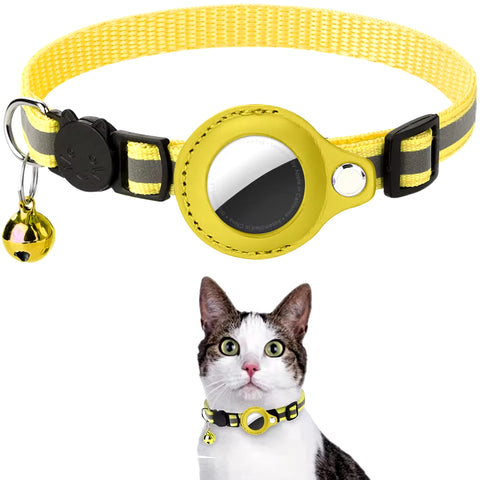 Adjustable Waterproof Cat Collar with Airtag Holder, Breakaway Design, Reflective Strips, and Bell