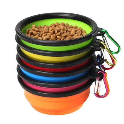 Dogs Feed Supplies Folding Silicone Bowl Portable Puppy Water Container with Carabiner Folding Cats Bowl Travel Pets Accessories