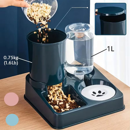 Automatic Cat Feeder Water Dispenser Set, 2 in 1 Tilted Automatic Pet Food and Water Feeder Gravity Food Feeder and Waterer