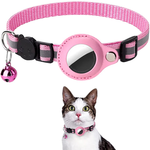 Adjustable Waterproof Cat Collar with Airtag Holder, Breakaway Design, Reflective Strips, and Bell