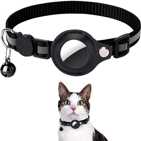 Adjustable Waterproof Cat Collar with Airtag Holder, Breakaway Design, Reflective Strips, and Bell