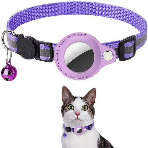 Adjustable Waterproof Cat Collar with Airtag Holder, Breakaway Design, Reflective Strips, and Bell