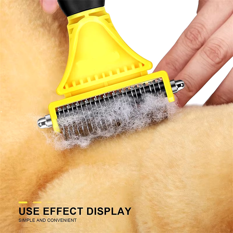 Pets Stainless Steel Grooming Brush Two-Sided Shedding and Dematting Undercoat Rake Comb for Dog Cat Remove Knots Tangles Easily