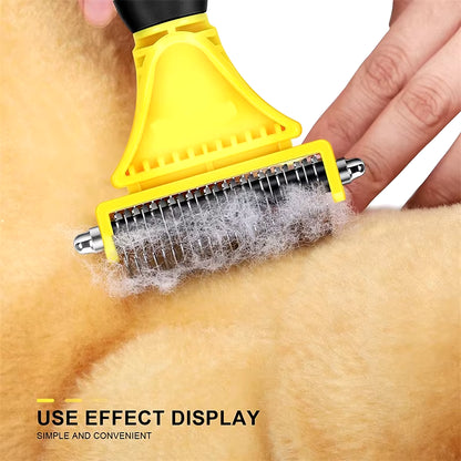 Pets Stainless Steel Grooming Brush Two-Sided Shedding and Dematting Undercoat Rake Comb for Dog Cat Remove Knots Tangles Easily