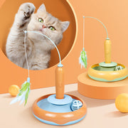 2 in 1 Interactive Pet Cat Toy with Feather – Self-Play Turntable Toy for Cats