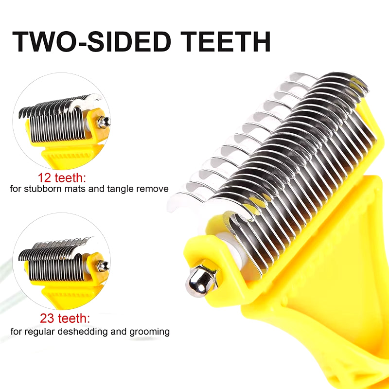 Pets Stainless Steel Grooming Brush Two-Sided Shedding and Dematting Undercoat Rake Comb for Dog Cat Remove Knots Tangles Easily