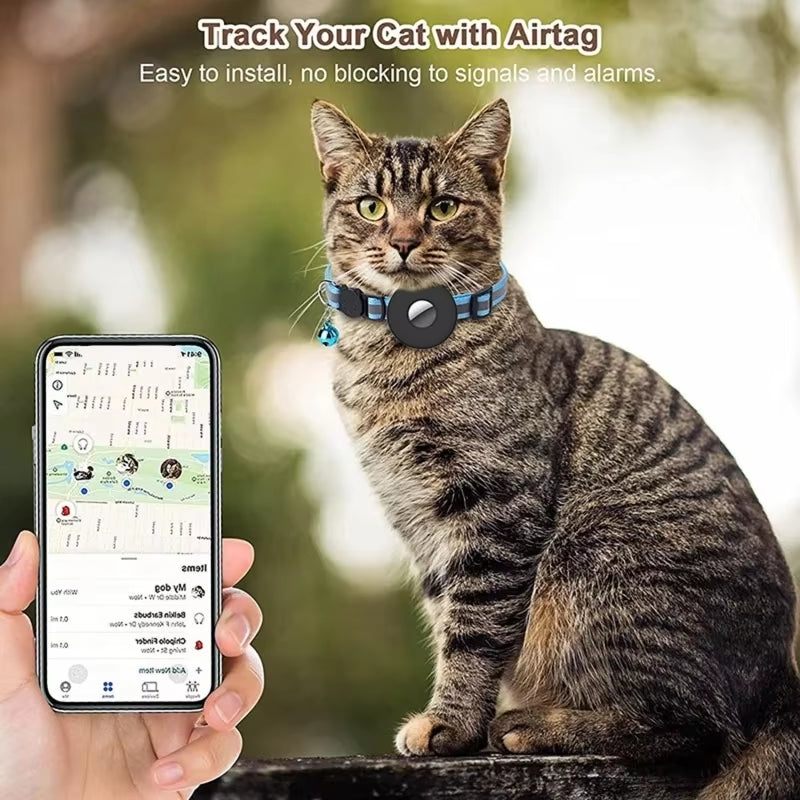 Luminous Nylon Cat and Dog Collar with Bell for Apple Airtag - Anti-Loss Tracker Device Cover