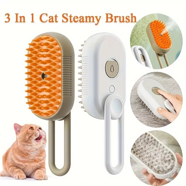 3-in-1 Steam Brush and Foldable Comb for Cats - Pet Hair Remover and Massage Grooming Tool