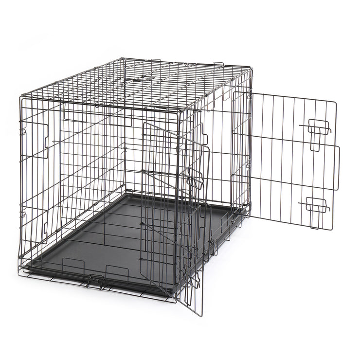 36 Inch Iron Foldable With Divider Plastic Tray Black Dog And Cat Cage