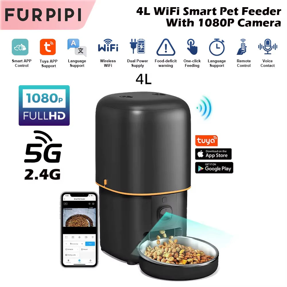 Automatic Cat Feeder Camera Pet Smart Cat Food Kibble Dispenser 2.4G/5Gwifi Tuya APP Control Auto Feeder for Cat Dog Accessories