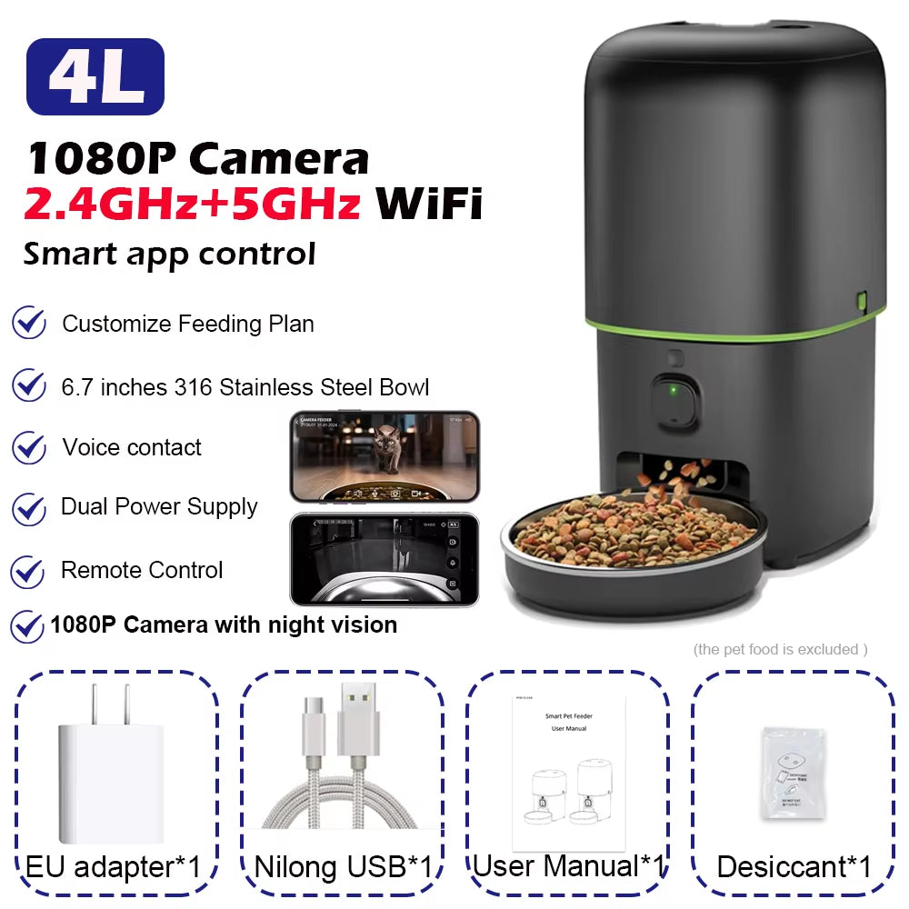 Automatic Cat Feeder Camera Pet Smart Cat Food Kibble Dispenser 2.4G/5Gwifi Tuya APP Control Auto Feeder for Cat Dog Accessories