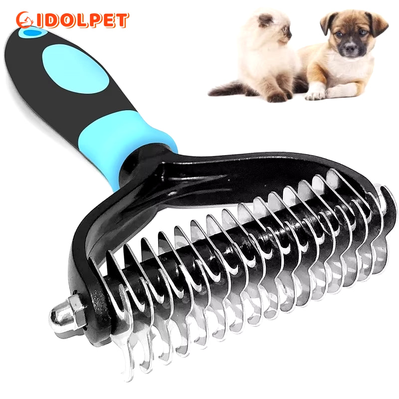 Professional Pet Deshedding Brush 2 Sided Dematting Dog Comb Cat Brush Rake Puppy Grooming Tools Undercoat Shedding Flying Hair