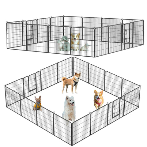 Dog Pens Outdoor 16 Panels Metal Portable Dog Playpen Dog Fence With Doors