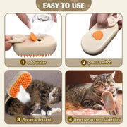 3-in-1 Steam Brush and Foldable Comb for Cats - Pet Hair Remover and Massage Grooming Tool