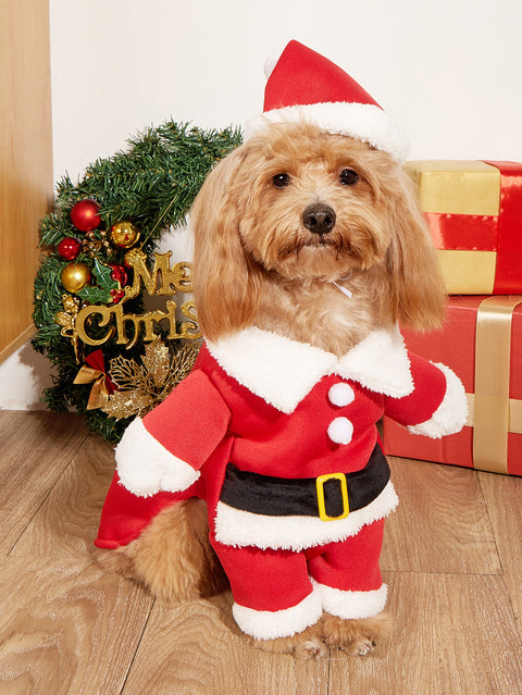 Festive Christmas Pet Costume for Small Dogs – Red Polyester