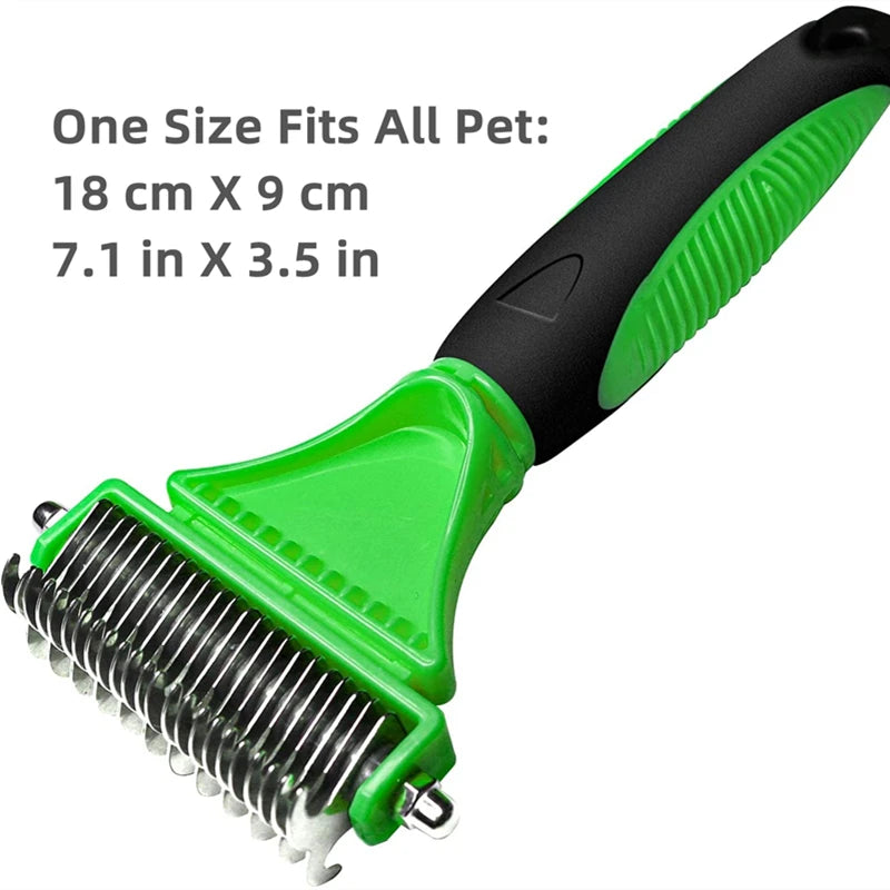 Pets Stainless Steel Grooming Brush Two-Sided Shedding and Dematting Undercoat Rake Comb for Dog Cat Remove Knots Tangles Easily