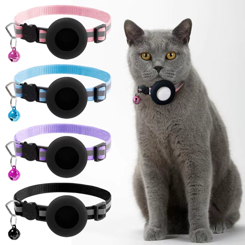 Luminous Nylon Cat and Dog Collar with Bell for Apple Airtag - Anti-Loss Tracker Device Cover