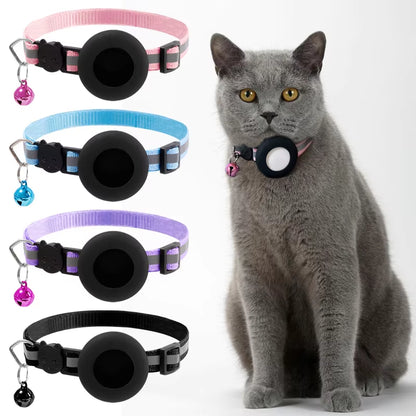 Luminous Nylon Cat and Dog Collar with Bell for Apple Airtag - Anti-Loss Tracker Device Cover