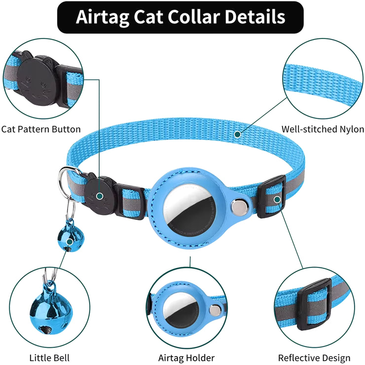 Adjustable Waterproof Cat Collar with Airtag Holder, Breakaway Design, Reflective Strips, and Bell